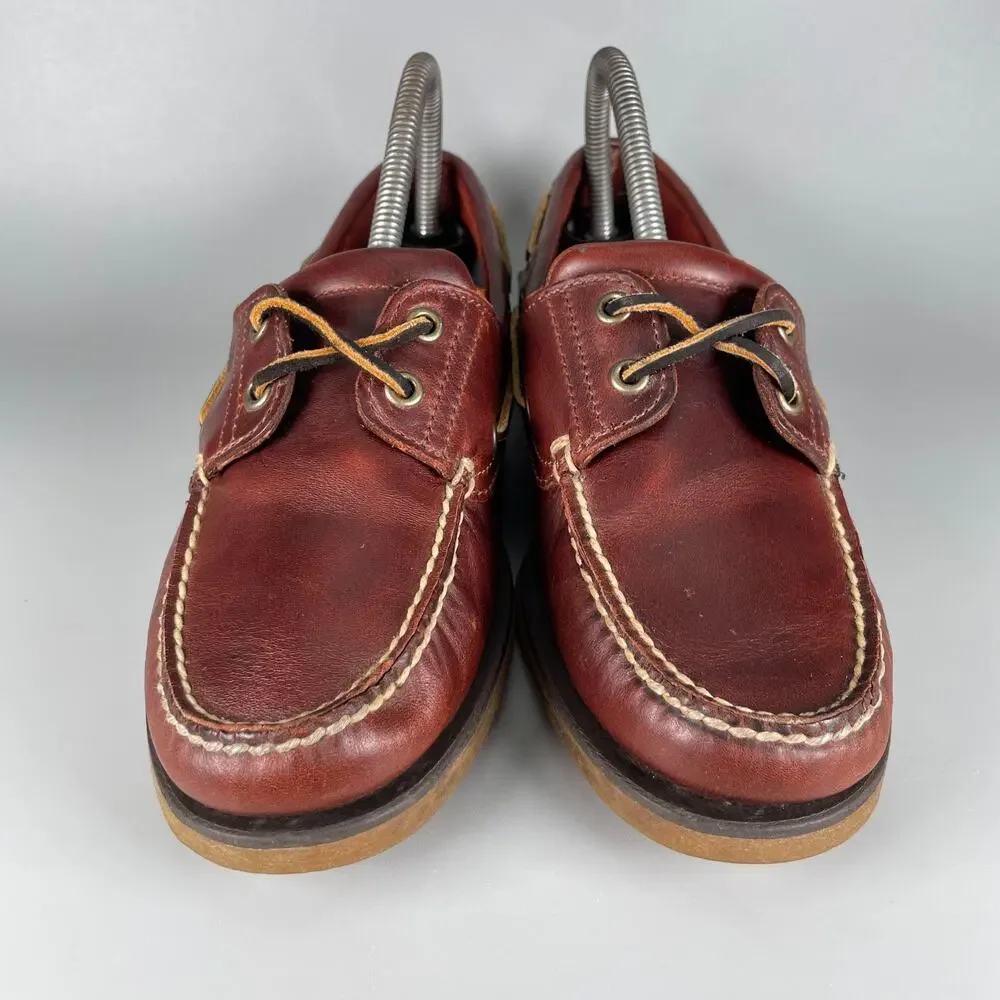 Men's 7.5 Women's 9 Timberland Classic Brown Leather 2 Eye Boat Shoe Loafers GUC